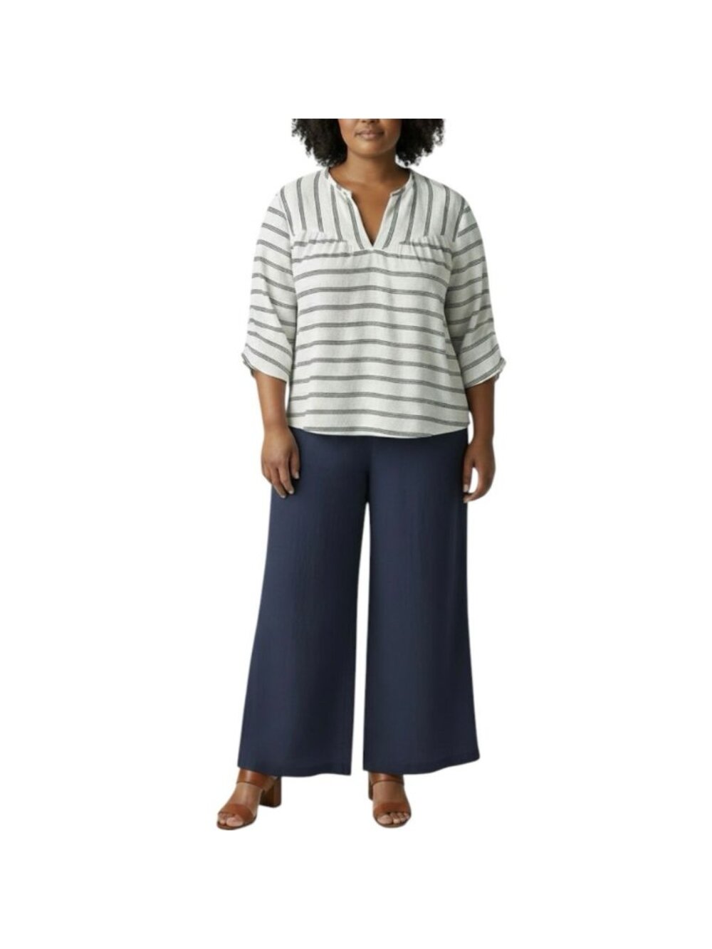 Harshman Striped Nautical Blouse Large Navy White Relaxed Fit Cotton Lightweight